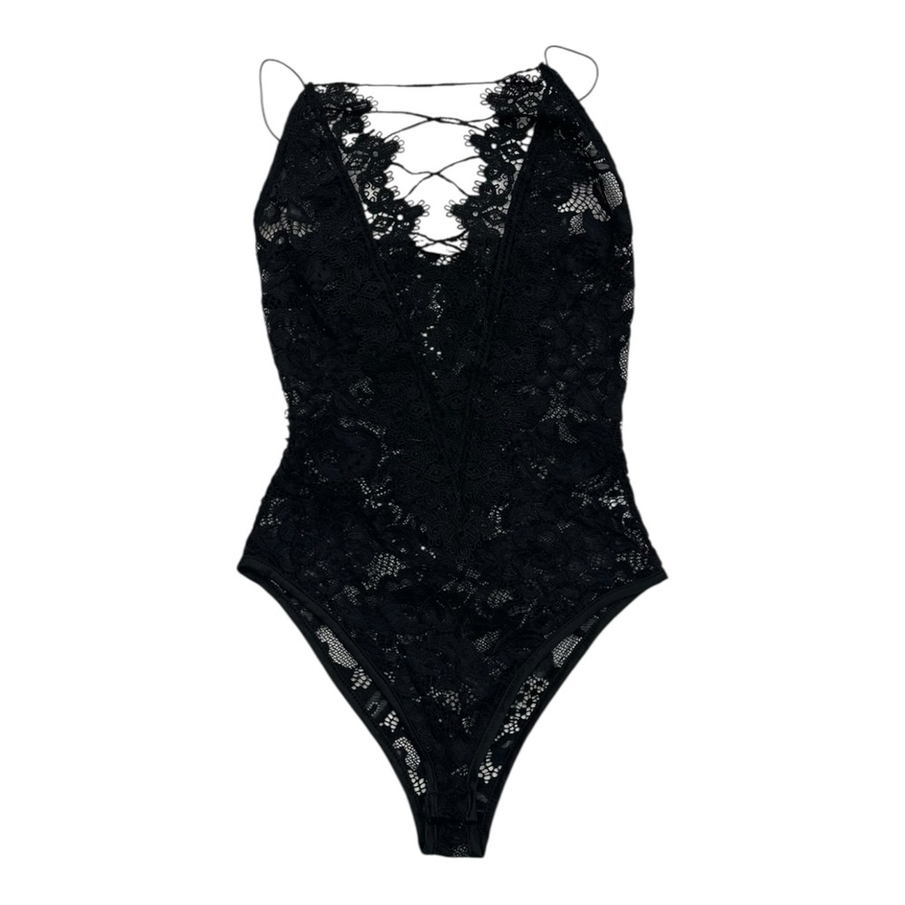 Olive Tree Black Lace Bodysuit - Size Medium
